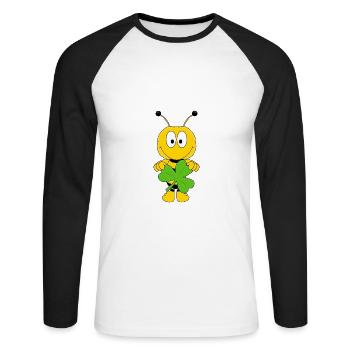 BIENE - KLEE - KLEEBLATT - TIER - KIND - BABY - Unisex Baseballshirt langarm - Weiß/Schwarz - Vorne - Nik (191cm)