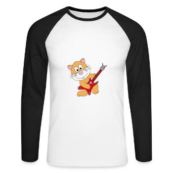 HAMSTER - GITARRE - MUSIK - TIERISCH - Unisex Baseballshirt langarm - Weiß/Schwarz - Vorne - Nik (191cm)