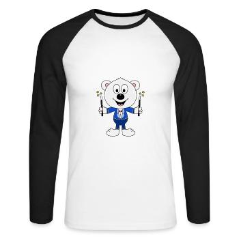 EISBÄR - ZAUBERER - MAGIER - ZAUBERN - TIERISCH - Unisex Baseballshirt langarm - Weiß/Schwarz - Vorne - Nik (191cm)
