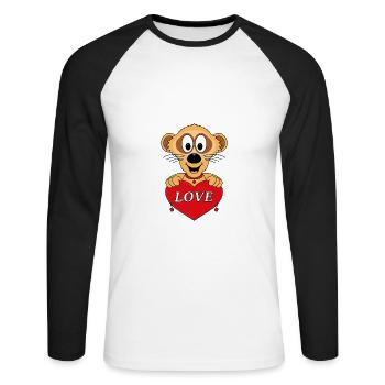 ERDMÄNNCHEN - LIEBE - LOVE - TIERISCH - VERLIEBT - Unisex Baseballshirt langarm - Weiß/Schwarz - Vorne - Nik (191cm)