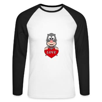 MAULWURF - HERZ - LIEBE - LOVE - TIER - VERLIEBT - Unisex Baseballshirt langarm - Weiß/Schwarz - Vorne - Nik (191cm)