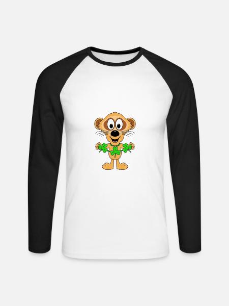 ERDMÄNNCHEN - KLEEBLÄTTER - TIER - TIERISCH - Unisex Baseballshirt langarm - Weiß/Schwarz