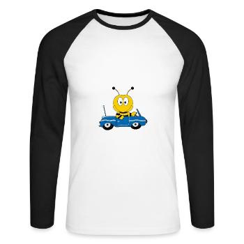 BIENE - AUTO - AUTOFAHRER - CABRIO - TIERISCH - Unisex Baseballshirt langarm - Weiß/Schwarz - Vorne - Nik (191cm)