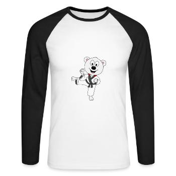 EISBÄR - KARATE - JUDO - SELBSTVERTEIDIGUNG - TIER - Unisex Baseballshirt langarm - Weiß/Schwarz - Vorne - Nik (191cm)