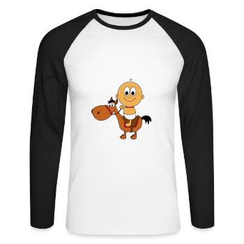 BABY - PFERD - PONY - REITEN - REITERIN - REITER - Unisex Baseballshirt langarm - Weiß/Schwarz - Vorne - Nik (191cm)