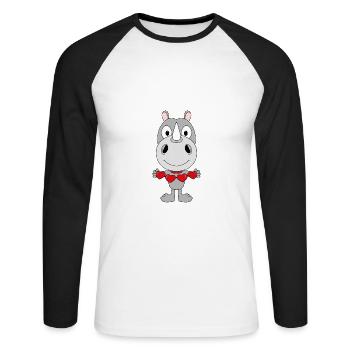 NASHORN - LIEBE - LOVE - TIERISCH - VERLIEBT - Unisex Baseballshirt langarm - Weiß/Schwarz - Vorne - Nik (191cm)