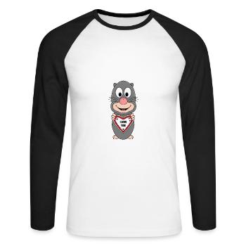 MAULWURF - I LOVE YOU - HERZ - LIEBE - LOVE - TIER - Unisex Baseballshirt langarm - Weiß/Schwarz - Vorne - Nik (191cm)