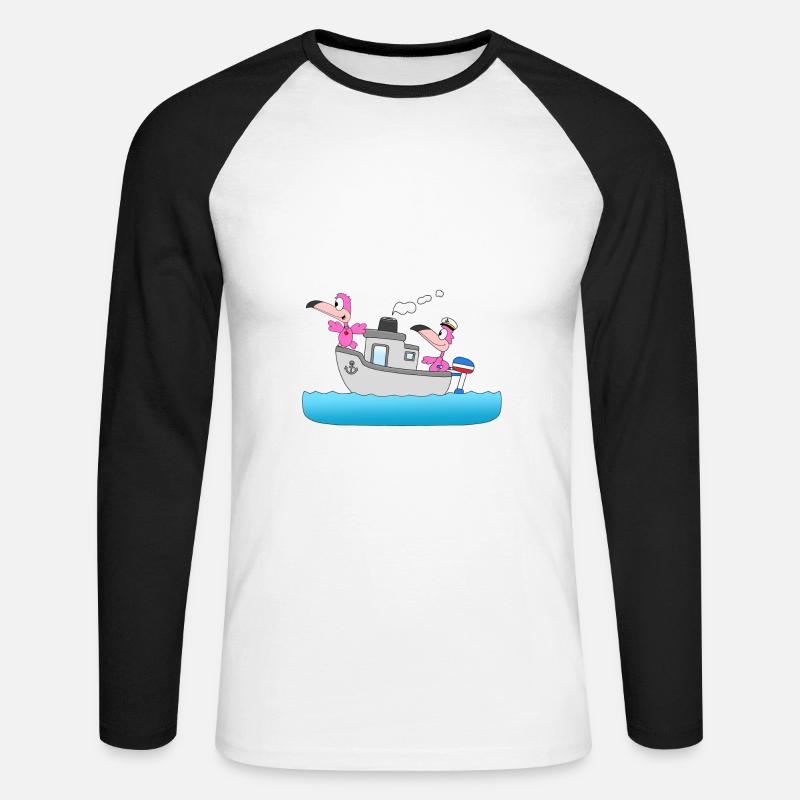 FLAMINGOS - BOOT - SCHIFF - LIEBE - SEEFAHRER - Unisex Baseballshirt langarm - Weiß/Schwarz