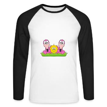 FLAMINGOS - LIEBE - SOMMER - SONNE - SONNENSCHEIN - Unisex Baseballshirt langarm - Weiß/Schwarz - Vorne - Nik (191cm)
