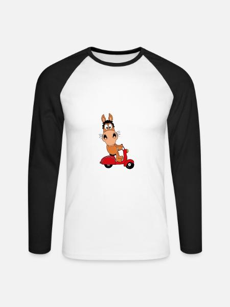 PFERD - PONY - ROLLER - TIER - TIERISCH - Unisex Baseballshirt langarm - Weiß/Schwarz