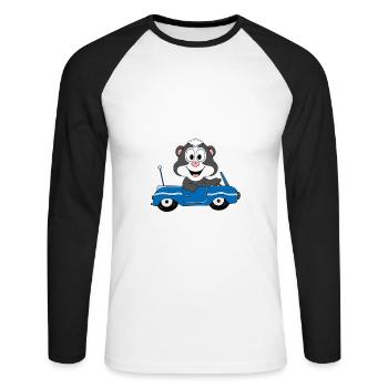 STINKTIER - AUTO - TIER - KIND - BABY - Unisex Baseballshirt langarm - Weiß/Schwarz - Vorne - Nik (191cm)