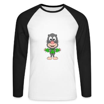 KLEEBLATT - MAULWURF - GLÜCK - TIER - KIND - BABY - Unisex Baseballshirt langarm - Weiß/Schwarz - Vorne - Nik (191cm)