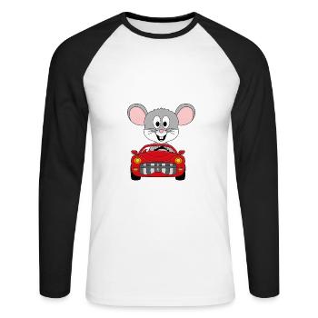 MAUS - AUTO - TIER - TIERISCH - Unisex Baseballshirt langarm - Weiß/Schwarz - Vorne - Nik (191cm)