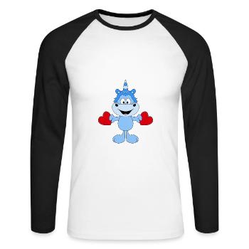 EINHORN - LIEBE - LOVE - HERZEN - VERLIEBT - Unisex Baseballshirt langarm - Weiß/Schwarz - Vorne - Nik (191cm)