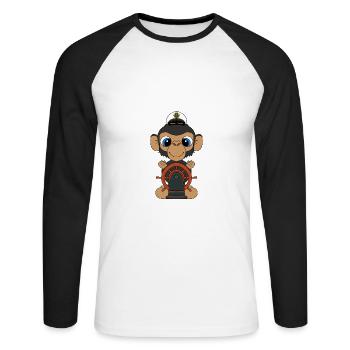 AFFE - KAPITÄN - BOOT - SCHIFF - SEEMANN - Unisex Baseballshirt langarm - Weiß/Schwarz - Vorne - Nik (191cm)
