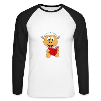 SCHAF - BUCH - LESEN - GESCHICHTE - VORLESEN - Unisex Baseballshirt langarm - Weiß/Schwarz - Vorne - Nik (191cm)