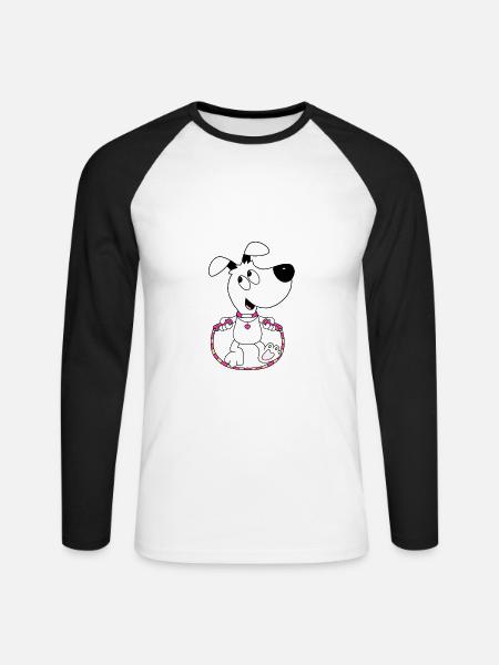 HUND - SPRINGSEIL - TIER - TIERISCH - Unisex Baseballshirt langarm - Weiß/Schwarz