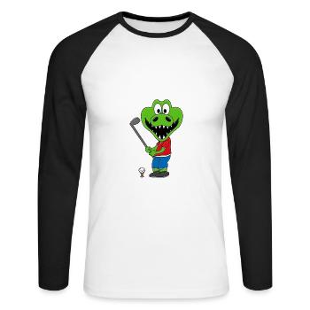 KROKODIL - GOLF - GOLFER - SPORT - TIER - Unisex Baseballshirt langarm - Weiß/Schwarz - Vorne - Nik (191cm)