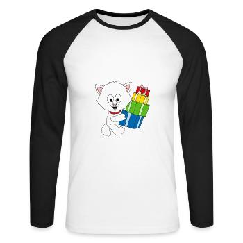 KATZE - GESCHENKE - WEIHNACHTEN - TIER - TIERISCH - Unisex Baseballshirt langarm - Weiß/Schwarz - Vorne - Nik (191cm)