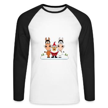 PFERDE - WEIHNACHTEN - TIERE - TIERISCH - REITEN - Unisex Baseballshirt langarm - Weiß/Schwarz - Vorne - Nik (191cm)