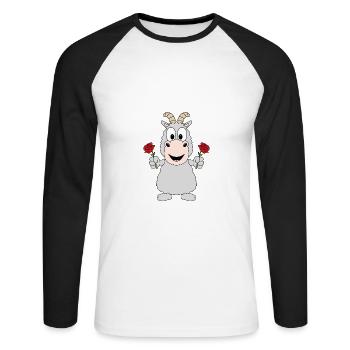 ZIEGE - BLUMEN - LIEBE - TIER - TIERISCH - Unisex Baseballshirt langarm - Weiß/Schwarz - Vorne - Nik (191cm)