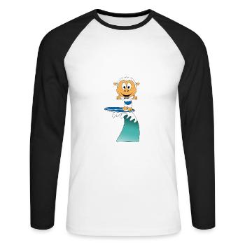SCHAF - SURFER - WELLENREITER - WASSERSPORT - TIER - Unisex Baseballshirt langarm - Weiß/Schwarz - Vorne - Nik (191cm)