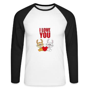 I LOVE YOU - HASEN - OSTERHASEN - OSTERN - LIEBE - Unisex Baseballshirt langarm - Weiß/Schwarz - Vorne - Nik (191cm)