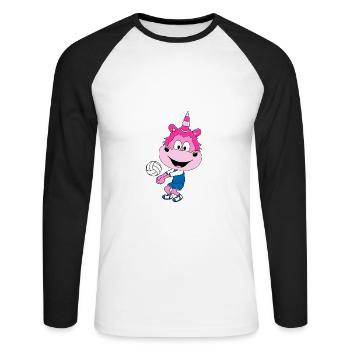 VOLLEYBALL - SPORT - EINHORN - KIND - BABY - Unisex Baseballshirt langarm - Weiß/Schwarz - Vorne - Nik (191cm)