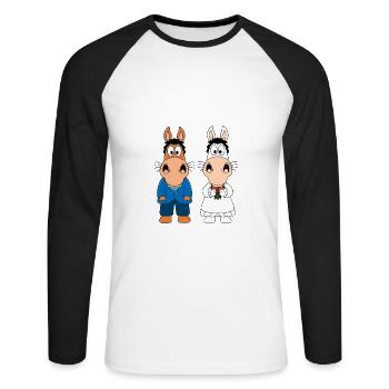 PFERDE - PONYS - HOCHZEIT - HEIRATEN - LIEBE - Unisex Baseballshirt langarm - Weiß/Schwarz - Vorne - Nik (191cm)