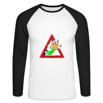 FUßBALL - TORWART - KUH - FLIEGENFÄNGER - SPORT - Unisex Baseballshirt langarm - Weiß/Schwarz - Vorne - Nik (191cm)
