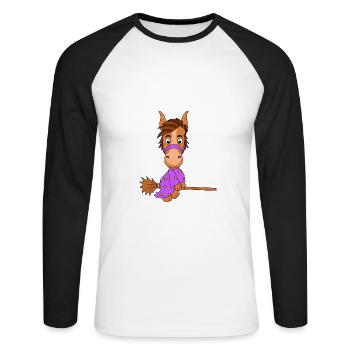 PFERD - HEXE - PONY - Unisex Baseballshirt langarm - Weiß/Schwarz - Vorne - Nik (191cm)