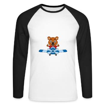 PILOT - BÄR - Unisex Baseballshirt langarm - Weiß/Schwarz - Vorne - Nik (191cm)