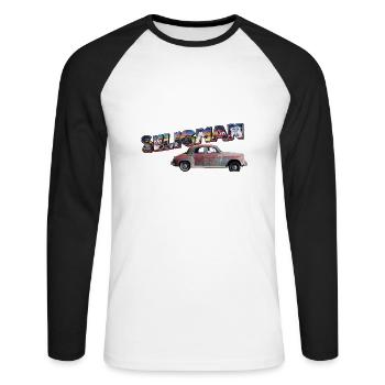 Voiture ancienne, Seligman, Arizona, road 66 USA - T-shirt baseball manches longues Homme - blanc/noir - Devant - Nik (191cm)