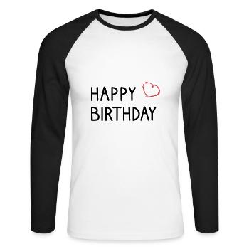 ANNIVERSAIRE. HAPPY BIRTHDAY. JOYEUX ANNIVERSAIRE. - T-shirt baseball manches longues Homme - blanc/noir - Devant - Nik (191cm)