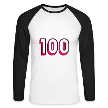 100. 100 JAHRE. 100-jähriges Jubiläum. GEBURTSTAG 100 - Unisex Baseballshirt langarm - Weiß/Schwarz - Vorne - Nik (191cm)
