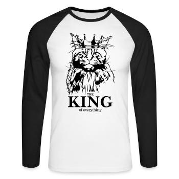 Maine Coon Roi de tout Chat Dire Chat - T-shirt baseball manches longues Homme - blanc/noir - Devant - Nik (191cm)