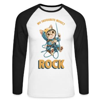 My favourite music? Rock Klettern Süße Katze - Unisex Baseballshirt langarm - Weiß/Schwarz - Vorne - Nik (191cm)