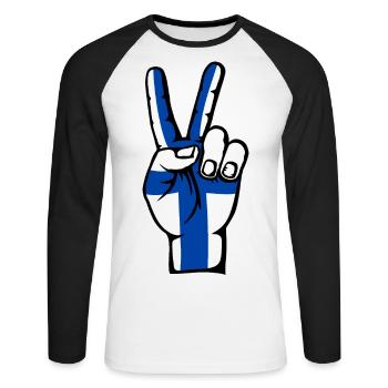 Drapeau de la Finlande Symbole de la victoire de la paix - T-shirt baseball manches longues Homme - blanc/noir - Devant - Nik (191cm)