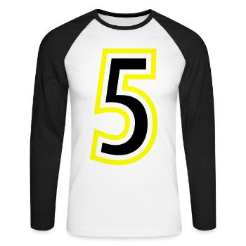 5 Zahl College - Unisex Baseballshirt langarm - Weiß/Schwarz - Vorne - Nik (191cm)