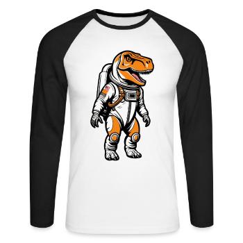 Dinosaurier Astronaut Illustration - Unisex Baseballshirt langarm - Weiß/Schwarz - Vorne - Nik (191cm)
