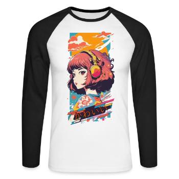 Anime Lofi - Unisex Long Sleeve Baseball T-Shirt - white/black - Front - Nik (191cm)