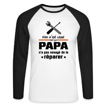 t-shirt RIEN N'EST CASSé tant que papa n'a pas - T-shirt baseball manches longues Homme - blanc/noir - Devant - Nik (191cm)