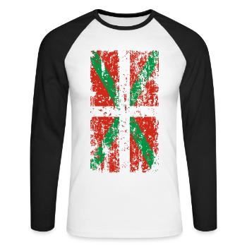 Drapeau Pays Basque usé. Ikurriña. - T-shirt baseball manches longues Homme - blanc/noir - Devant - Nik (191cm)