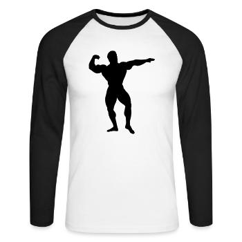 bodybuilder - T-shirt baseball manches longues Homme - blanc/noir - Devant - Nik (191cm)