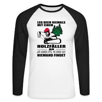 Holzfäller mit Motorsäge - Unisex Baseballshirt langarm - Weiß/Schwarz - Vorne - Nik (191cm)