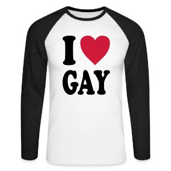 I love gay - Unisex Long Sleeve Baseball T-Shirt - white/black - Front - Nik (191cm)