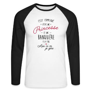 princesse et banquiere - T-shirt baseball manches longues Homme - blanc/noir - Devant - Nik (191cm)