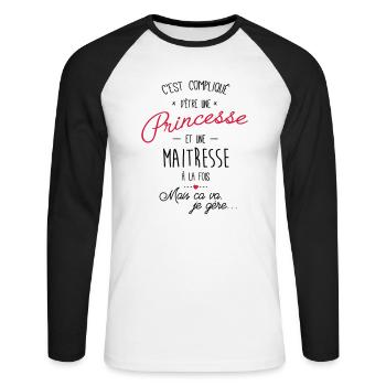 princesse et maitresse - T-shirt baseball manches longues Homme - blanc/noir - Devant - Nik (191cm)