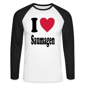 I love Saumagen (Alle Farben!) - Unisex Baseballshirt langarm - Weiß/Schwarz - Vorne - Nik (191cm)