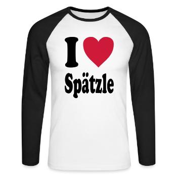 I love Spätzle (Alle Farben!) - Unisex Baseballshirt langarm - Weiß/Schwarz - Vorne - Nik (191cm)